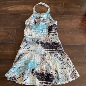 Parker Blue Modern Patterned Skater Dress Size M